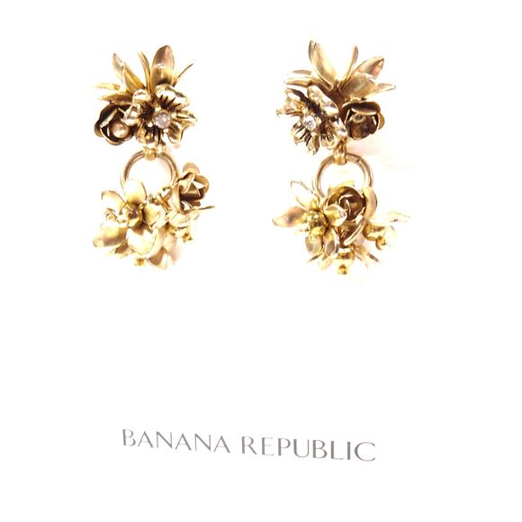 NWT Banana Republic Women's Double Brass Metal Flower Stud EARRINGS NWT 48 - Picture 2 of 7